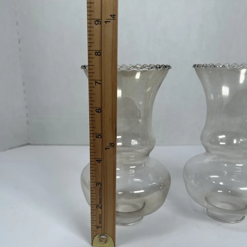 Vintage Iridescent Clear Glass Hurricane Lamp Shade Chimney  7.5